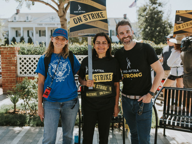 Southern California Congressmember Nanette Barragan joins WGAW and SAG-AFTRA on the strike line at Amazon Studios in Culver City, CA.