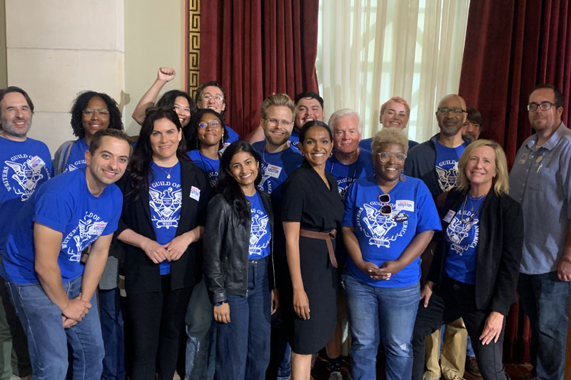 Los Angeles City Councilmember Nithya Raman stands with WGAW members in their fight for a good contract.
